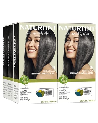 Image of Naturtint 1N Ebony Black Permanent Hair Color (Pack of 6), Ammonia Free, Vegan, Cruelty Free, up to 100% Gray Coverage, Long Lasting Results (Packaging may vary)