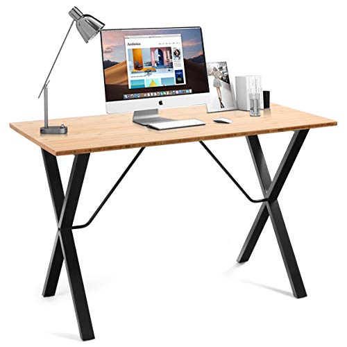 Tangkula 47.5 Inches Computer Desk, Modern Versatile Writing Desk with Bamboo Wood Top