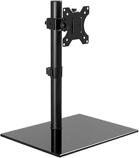 KKTONER Single Computer Monitor Stand Glass Base Free Standing Desk Vesa Mount for 13 inch to 32 inch Screen Height Adjustable Monitor Mount Full Motion Swivel Vesa 75*75mm/100*100mm Hold up 17.6Lbs