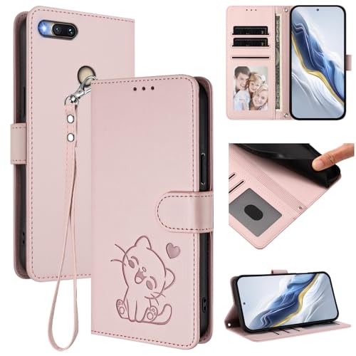 Jiajihua Cover Compatible with Huawei Enjoy 7S / P Smart 2018,Compatible with Honor 9 Lite Lanyard【Flip Stand Card Holder Wallet Magnetic Clasp Phone Case】 Pink