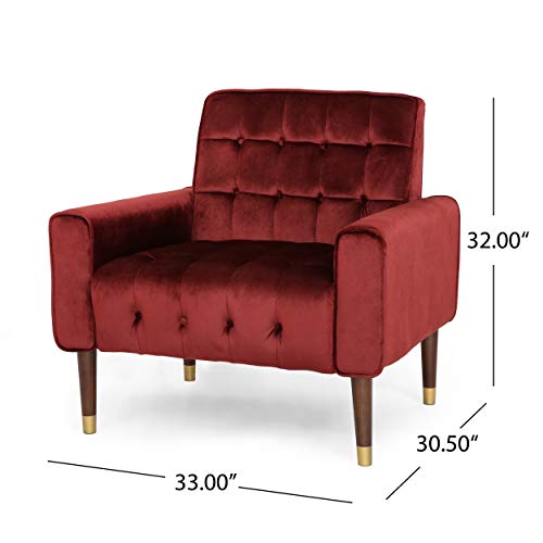 Christopher Knight Home Betsy Velvet Armchair, Modern Glam, Button-Tufted, Waffle Stitching, Garnet #TOP2
