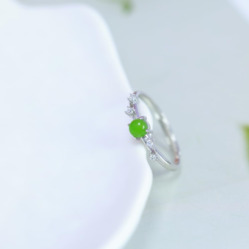 S925 Silver-Inlaid Natural Jasper Round Bead Ring Opening Adjustable Including Certificate