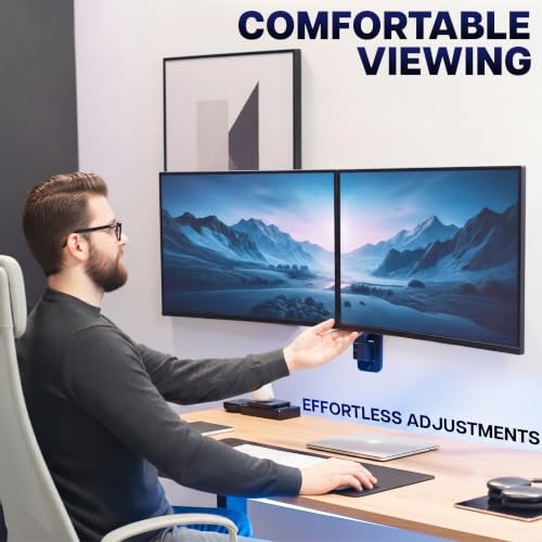 Image of VIVO Premium Dual Monitor Arm Wall Mount, Fits Ultrawide Screens up to 45 inch, 44 lbs per Arm, Counterbalance Articulating, Heavy Duty Double Monitor Wall Mount, Max VESA 100x100, Black, MOUNT-V202V