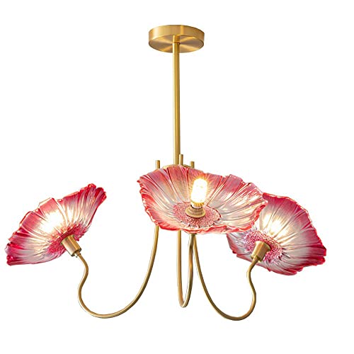 Lustre chic en cuivre France style fleur avec 6 têtes en verre