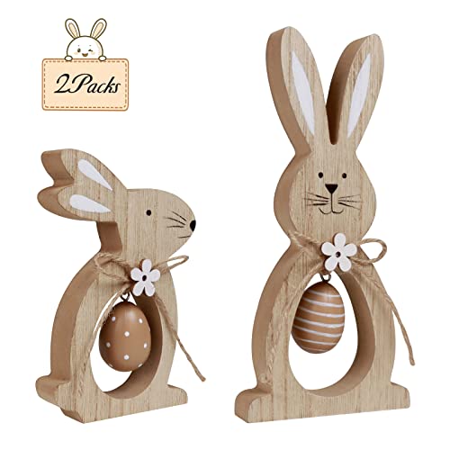 2Pcs Easter Decorations for the Home Farmhouse Rustic Wooden Bunn...