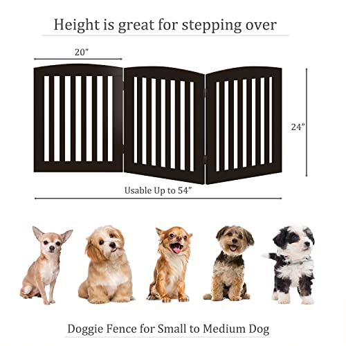 Pawland Wooden Freestanding Foldable Pet Gate For Dogs, 24 Inch 3 Panels Step Over Fence, Dog Gate For The House, Doorway, Stairs, Extra Wide (Espresso, 24" Height-3 Panels) #TOP3