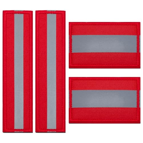 WEBEEDY 4 Pcs Reflective Safety Patches Hook and Loop Fastener High Visibility Security Reflective Security Patch for Night Sportsperson, Hikers, Firefighter Rescue Police, Dog Vest?2 Sizes, Red?