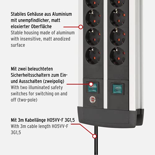 Brennenstuhl Premium-Alu-Line 12-voudige stekkerdoos - verdeeldoos van hoogwaardig aluminium (stekkerblok met 2… - Image 4