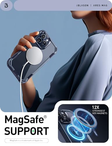 Image of i-Blason AresMag for iPhone Pro Max Case with Built-in Screen Protector, Clear Full-Body Anti-Slip Shockproof Rugged Bumper Case Compatible with MagSafe (Navy)