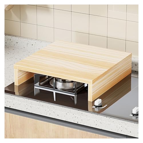 tapa encimera gas Placa protectora para placa de gas Pinewood, estante de almacenamiento para cocina eléctrica, organizador de sartenes simple/doble de estilo abierto(H 6cm/2.4in,50x40cm/19.7x15.7in)
