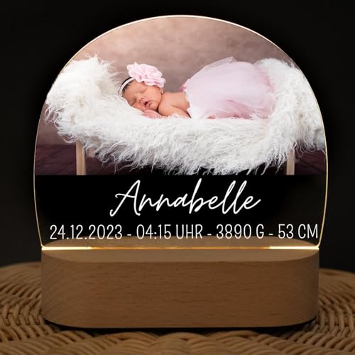 wunderwunsch - Personalisiertes Nachtlicht dimmbar für Babys mit Foto- Lampe für Kinder - Personalisierte Geschenke Kinder - Babygeschenk - Geschenk zur Geburt