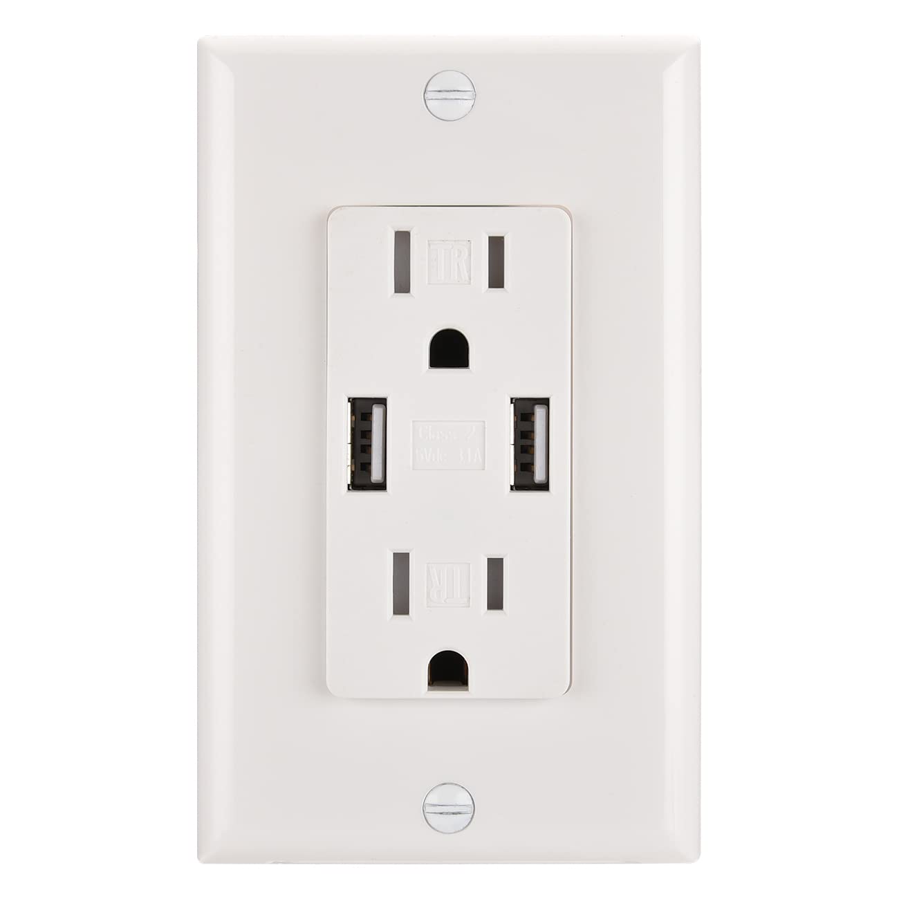 Heschen 5 PACK USB Charger Wall Outlet, 3.1A USB Ports, 15A Duplex Tamper-Resistant Receptacles Plug, Charging Power Outlet with USB Ports, Electrical USB Socket, Wall Plate Included, UL Listed, White