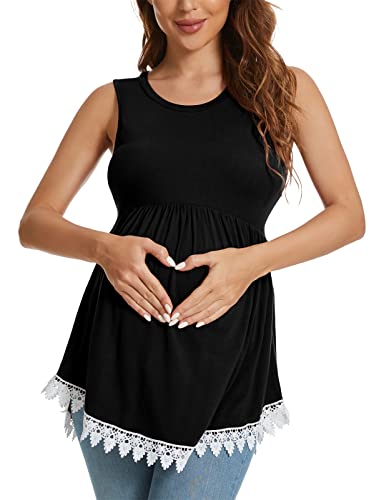 Xpenyo Womens Maternity Tank Top Sleeveless Lace Crochet Trim Peplum Cami Shirts Black Xl #TOP4