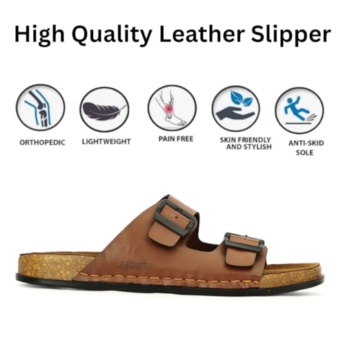 Image of Leatherful Men's premium leather slipper | Genuine Leather upper | Suede Leather Insole | PU sole | Stylish flip flop for men |