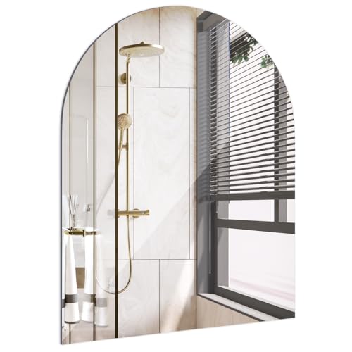 ROYUEXT Bogenspiegel selbstklebend fürs Badezimmer, 40×30cm rahmenloser Wandspiegel HD Bilder, dekorativer Wandspiegel für Wohnzimmer, Gäste-WC, Schlafzimmer, DIY
