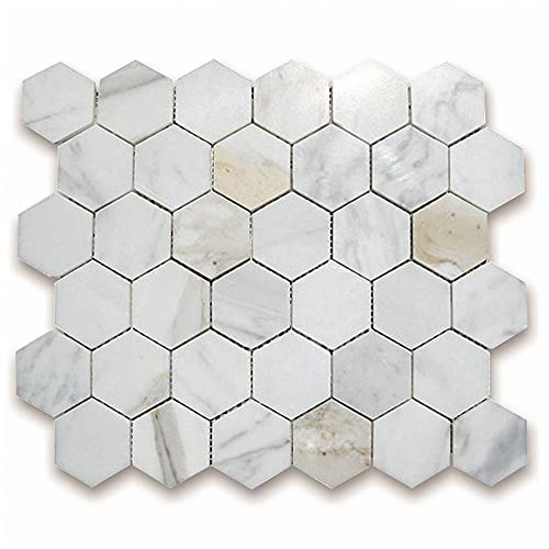 Stone Center Online Calacatta Gold Marble 2 Inch Hexagon Mosaic Tile Polished Kitchen Bath Wall Floor Backsplash Shower (1 Sheet) #TOP4