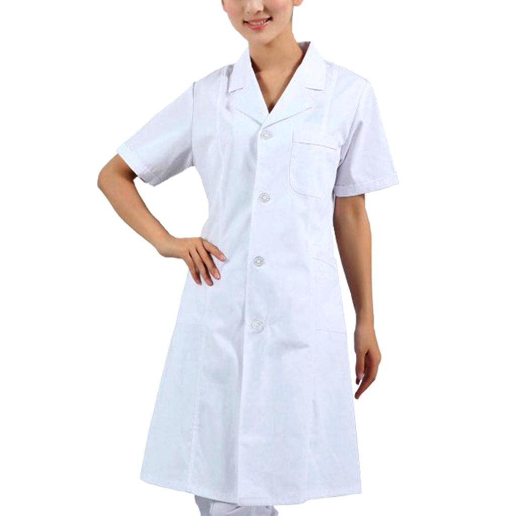 Bata de laboratorio de manga corta para mujer, uniforme de médico, enfermera, talla S