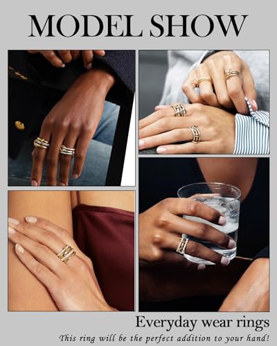 tly stackable gold rings for women 18k gold plated interlocking ring stack set gold silver mixed metal statement rings waterproof dainty cubic zirconia cz fashion connected band thumb ring size 4-11 jewelry gift for women