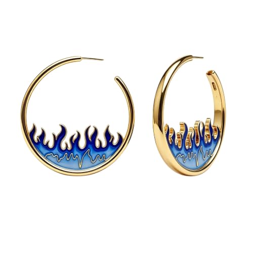 Pendientes de aro de llama dorados para mujer pendientes punk exagerados