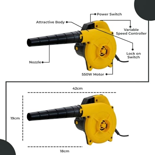 Image of Electric Air Blower, 550W Blower Machine with 11000 RPM No Load Speed Yellow and Black,5 Meter Wire, for Dust Cleaning,