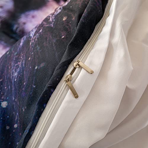 Cat Duvet Cover, 3D Galaxy Bedding Set, Galaxy Theme Cartoon Cat Pattern Printed, 3 Piece Duvet Cover Set Queen, Soft Lightweight Microfiber With Zipper Closure 4 Corner Ties, No Comforter #TOP4