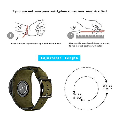 Coobes Compatible with Samsung Galaxy Watch 46mm/Gear S3 Frontier/Classic Bands, 22mm Genuine Leather Cuff Bracelet Replacement Strap with Stainless Steel Buckle for Men Women (Army Green)