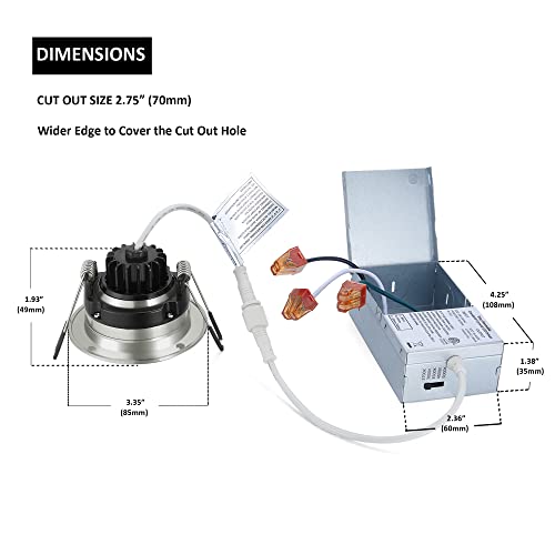 Popanu Canless Recessed Gimbal Downlight Rotatable-Spotlight 5 Cct Eyeball Ceilling Potlight, Dimmable Lights Fixture With Junction Box, 8W Cct Adjustable (Brushed Nickel, 3 Inch) #TOP4