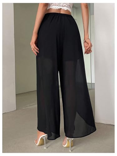 Women's Y2k Split Wide Leg Wrap Long Pants Straight Leg Loose FIt Sheer Long Trousers4