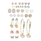WILD FABLE Multi Plate and Acrylic Stones, Zinc and Steel Parts Multi Earring Set 18pc - White Crystal