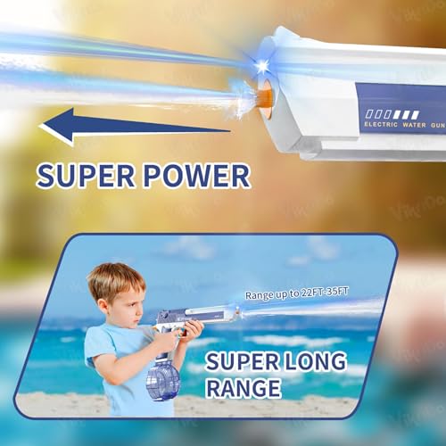 Image of VikriDA Electric Water Blaster with Free Extra Rechargeable Battery 26-32 FT Long Range Powerful Shooter 434CC + 58CC Large Capacity Water Gun for Kids & Adults Perfect for Beach & Pool Parties
