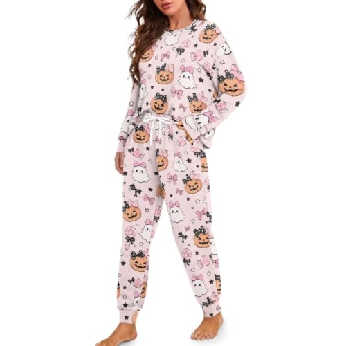 Image of Women's 2 Piece Printed Pajama Set Long Sleeve Sleepwear Set with Long Pants Casual Lounge Sets with Pocket