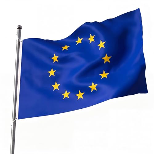 AhfuLife Bandera de Unión Europea 90cm x 150 cm, 1 Pieza Bandera UE Grande Con Ojales De Latón, Unión Europea Bandera en Poliéster para la Copa del Mundo, Desfiles, Fiestas, Decoraciones de Jardín