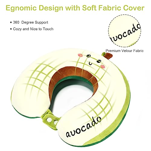 Travel Neck Pillow With Storage Bag,Kids Travel Pillows For Sleeping Airplane, Neck Support U-Shape For Pain Relief, Memory Foam 11.8"X11.8"X4" Pillow For Adults, Car, Train,And Home Use - Avocado #TOP2