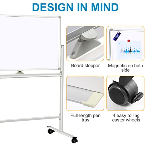Dry Erase Board With Stand - 40X28 Double Sided Mobile Standing Whiteboard, Rolling White Board On Wheels For Home Classroom Office, Portable Magnetic Whiteboard Easel For Meeting, Training #TOP3