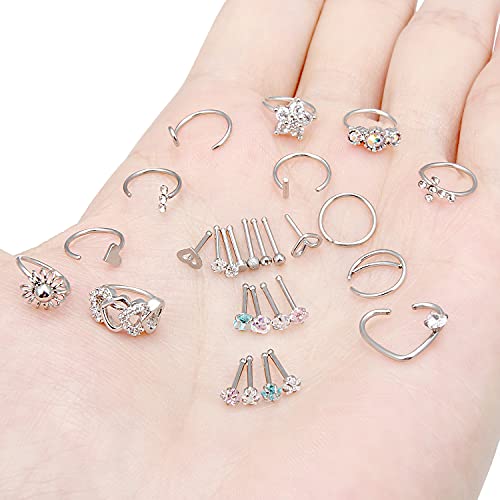 Ocptiy Nose Ring Stud Hoop Piercing Jewelry For Women 20G Stainless Surgical Steel Hypoallergenic Straight Cubic Zirconia Nose Nostril Ring Pin Bone Stud Body Piercing Hoop Jewelry Women Men 2Mm 8Mm #TOP3