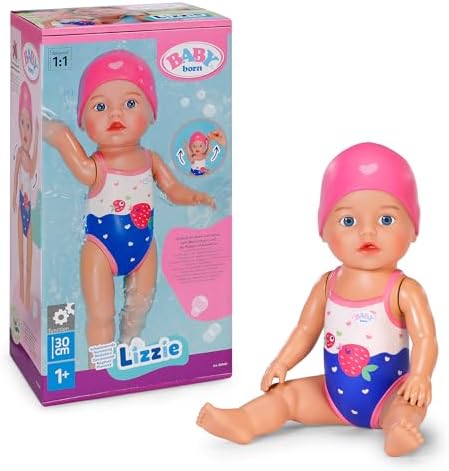 BABY Born Schwimmende Lizzie 30 cm Badepuppe zum Aufziehen | Wasserfest, funktioniert ohne Batterien, für Wasserspiele, ab 1 Jahr