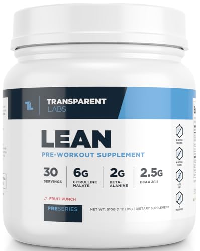 Transparent Labs Lean Pre-Workout - Body Recomposition Pre Workout for Men and Women with Acetyl L-Carnitine, Beta Alanine Powder, & PurCaf Organic Caffeine Powder - 30 Servings, Fruit Punch