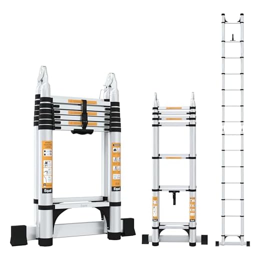 Equal 15 FT 2-in-1 Aluminum Telescopic Ladder with 2 Triangle Support & Stabilizers | EN131 Certified with 2 Year Warranty | 150kg Max Capacity | Ladder for Home or Outdoor Work (4.4m/7+7 Step)
