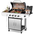 COWSAR 4-Burner Gas Grill, 42000 BTU BBQ Grill, Stainless Steel Barbecue Grill with Side Burner, Enameled Cast Iron Grill, Pull-Out Oil Tray, Suitable For Outdoor, Backyard Barbecues