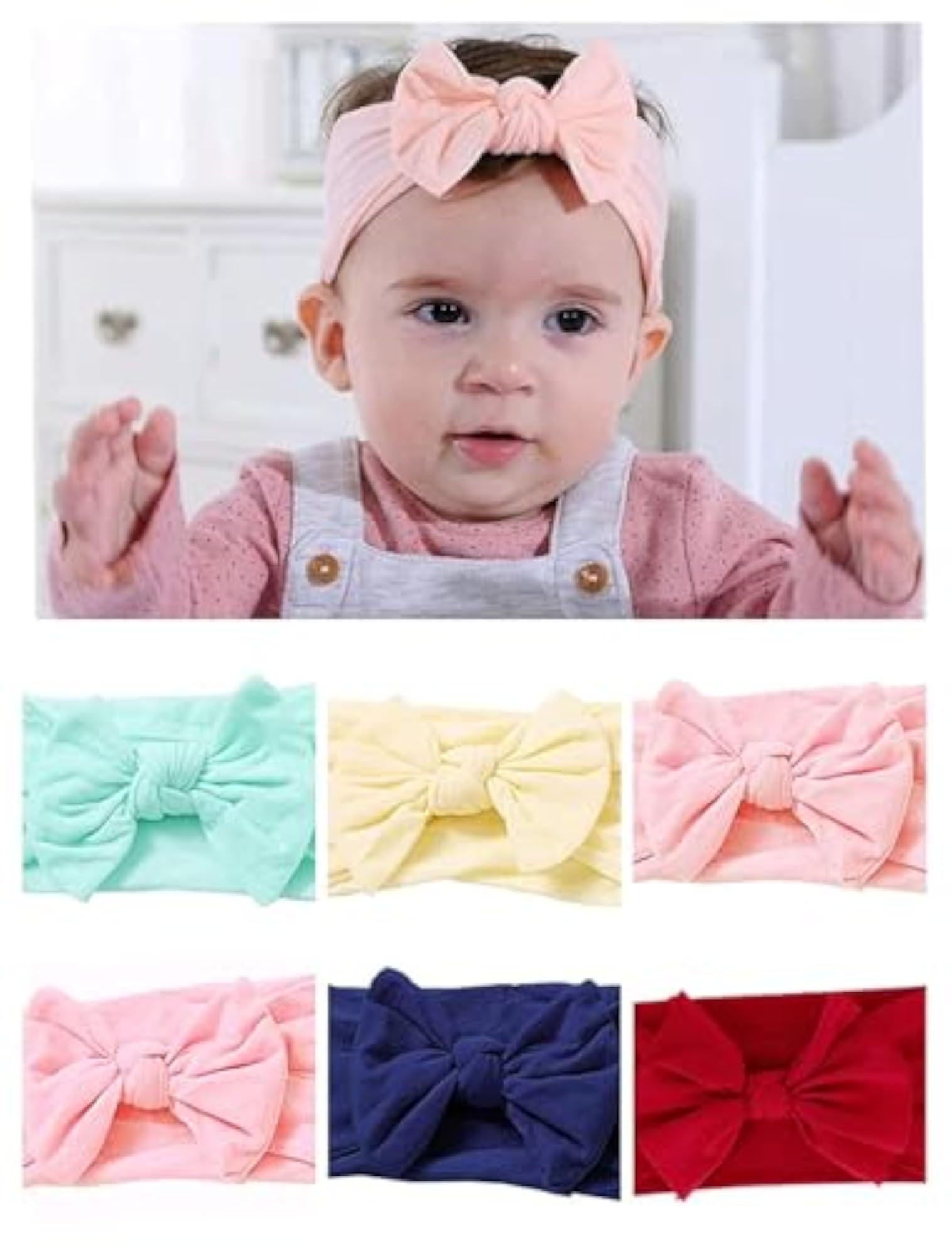 6 Pcs Premium Soft Bow Headband, Stretchable Patti Band