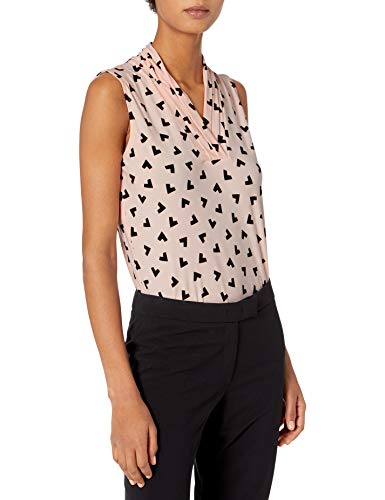 Anne Klein Women's Triple Pleat TOP, Cherry Blossom/Anne Black, S