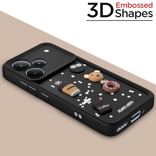 Image of Pikkme Back Cover for Realme P4 Pro 5G | 3D Bear Silicone Cute & Fun Coffee Cartoon | Full Body Protection Bumper Case (Black)