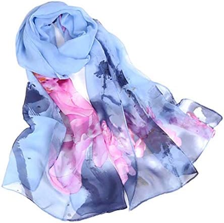 Scarfs for Women Lightweight Print Floral Pattern Scarf Shawl Fashion Scarves Sunscreen Shawls, Ink Lotus&blue, 160*50CM