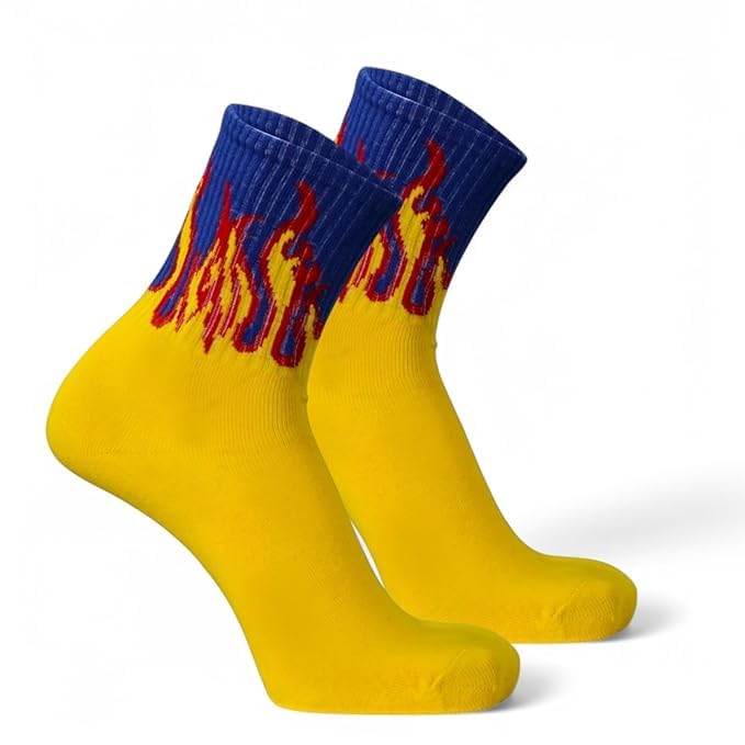 Image of BEAR & BEYOND Urban Spark Crew Socks Pack of 5 for Men Women, Cotton Blend Mid-Calf Socks with Colorful Graphic Pattern, Comfortable Stretch Fit for Sports, Travel, College and Casual Wear