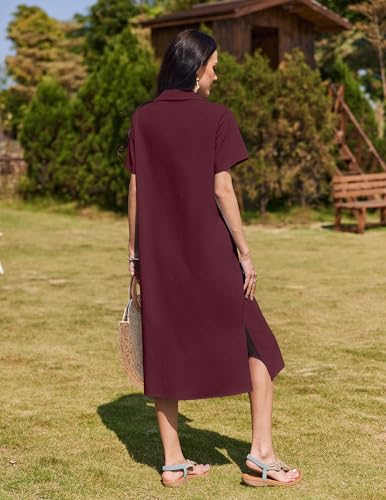 Image of HOTOUCH Womens Dress Summer Casual Midi Short Sleeve Button Down Shirt Dresses Loose Beach Cover Up with Pockets