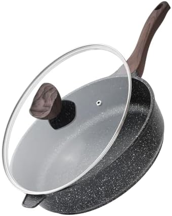 Kordisen Antihaft Tiefe Bratpfanne mit Deckel, 30 cm Große Granitbeschichtung Pfanne, Induktion Kompatibel, Gesunde Stein Kochgeschirr, PFOA-frei