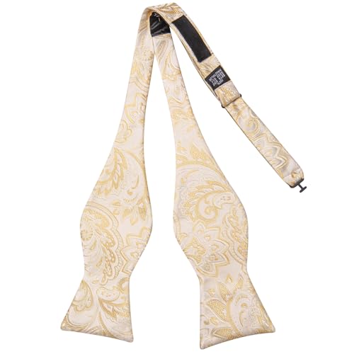 Image of Dubulle Self Tie Bow Ties and Lapel Pin for Men Paisley Solid Mens Bowtie and Handkerchief Cufflinks Set Wedding