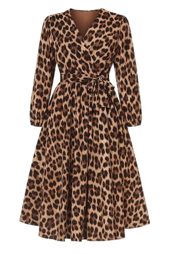Mississhop 341 Damen Wickelkleid Leoprint Druck Kleid Chiffonkleid Knielang Festlich Cocktail Model 2