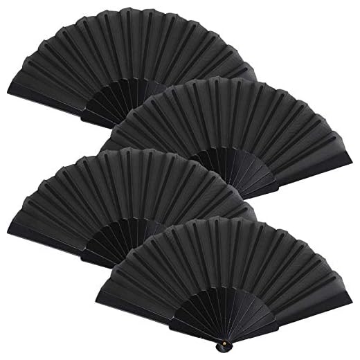 Blulu 4 Pcs Hand Fan Foldable 9 Inch Small Folding Hand Fan,Black