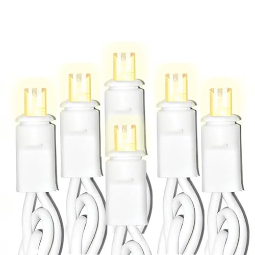 50 Counts Warm White LED Christmas Lights 25ft Commercial Grade Outdoor String Lights - Waterproof UL Certified White Wire with 5mm Wide Angle Bulbs for Christmas Tree Indoor & Outdoor Decor